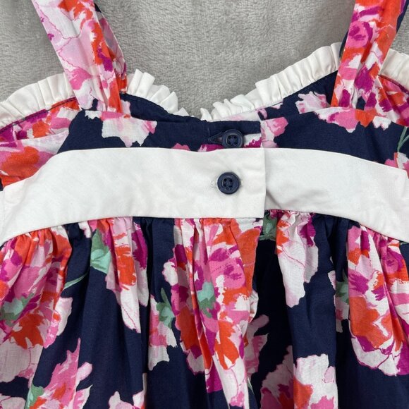 Janie and Jack Months Navy Pink Floral Cotton Sun Dress Ruffle Bow - Picture 6 of 9